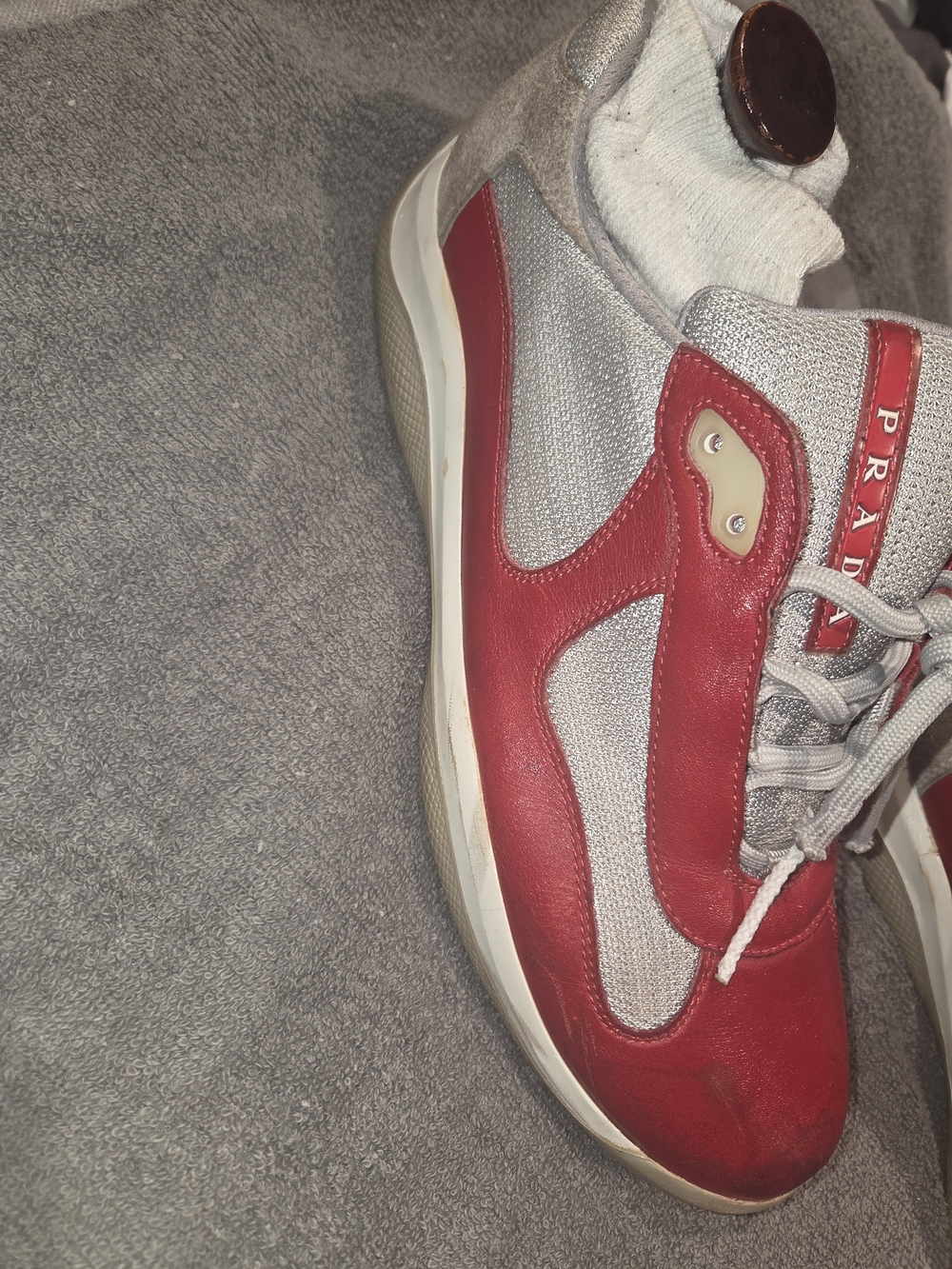 Prada American Cup Red and Gray White Accent Sneaker/shoe - Picture 6 of 7